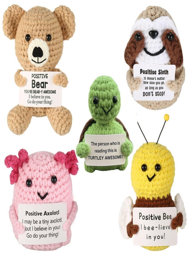 VZZNN 5PCS Positive Crochet Animal Gifts - Inspirational Emotional Support Crochet Animals Handmade Funny Sloth Motivational Knitted Gifts for Women, Men, Birthday, Christmas, Encouragement - Image 1